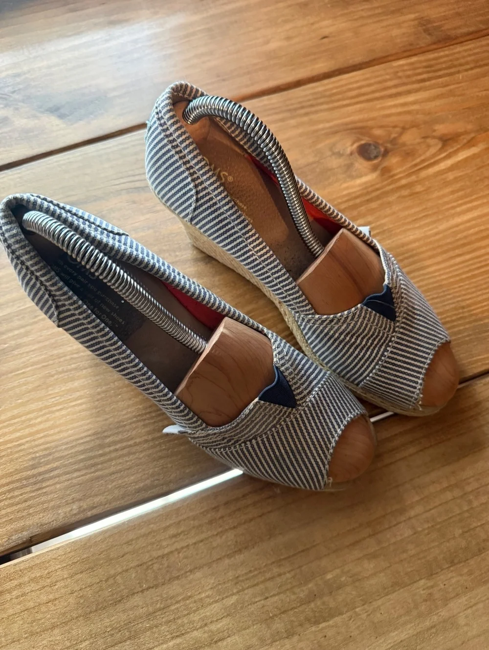 TOMS Women's Striped Peep Toe Wedges, Size 7